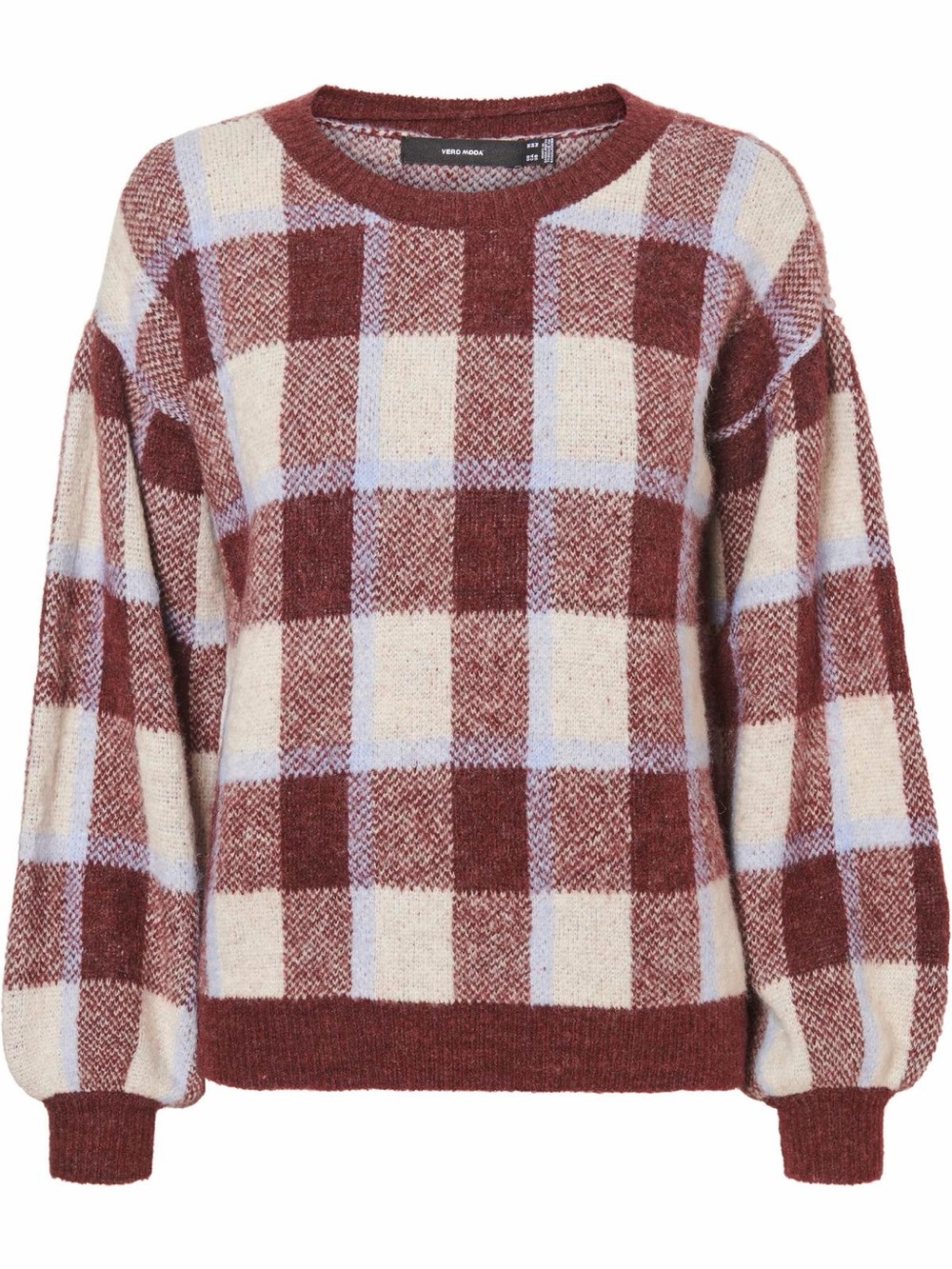 VERO MODA Checky Long Sleeve O-Neck Blouse Sweater Port Royal/Birch Size Large